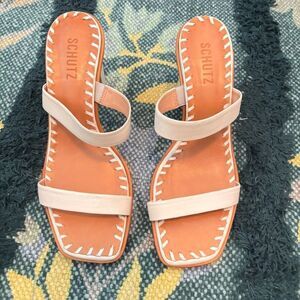 Schutz Cream Block Nancy Mule Sandal Heel size 8.5